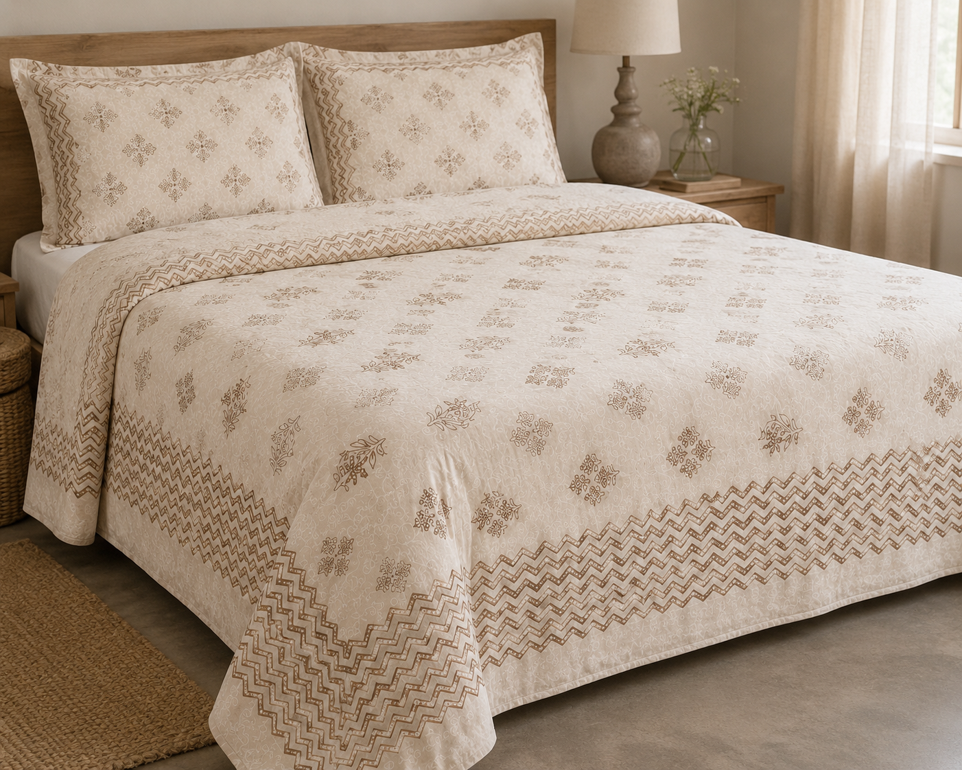 Hand Block Print Cotton Bed Sheet Set 95" x 108" - Matchless Gifts2