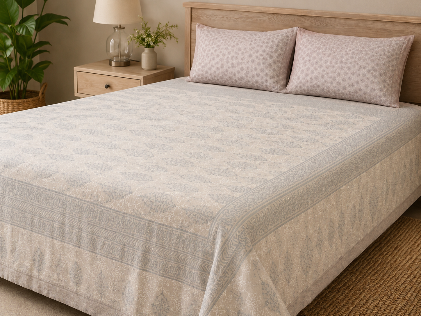 Hand Block Print Cotton Bed Sheet Set 95" x 108" - Matchless Gifts7