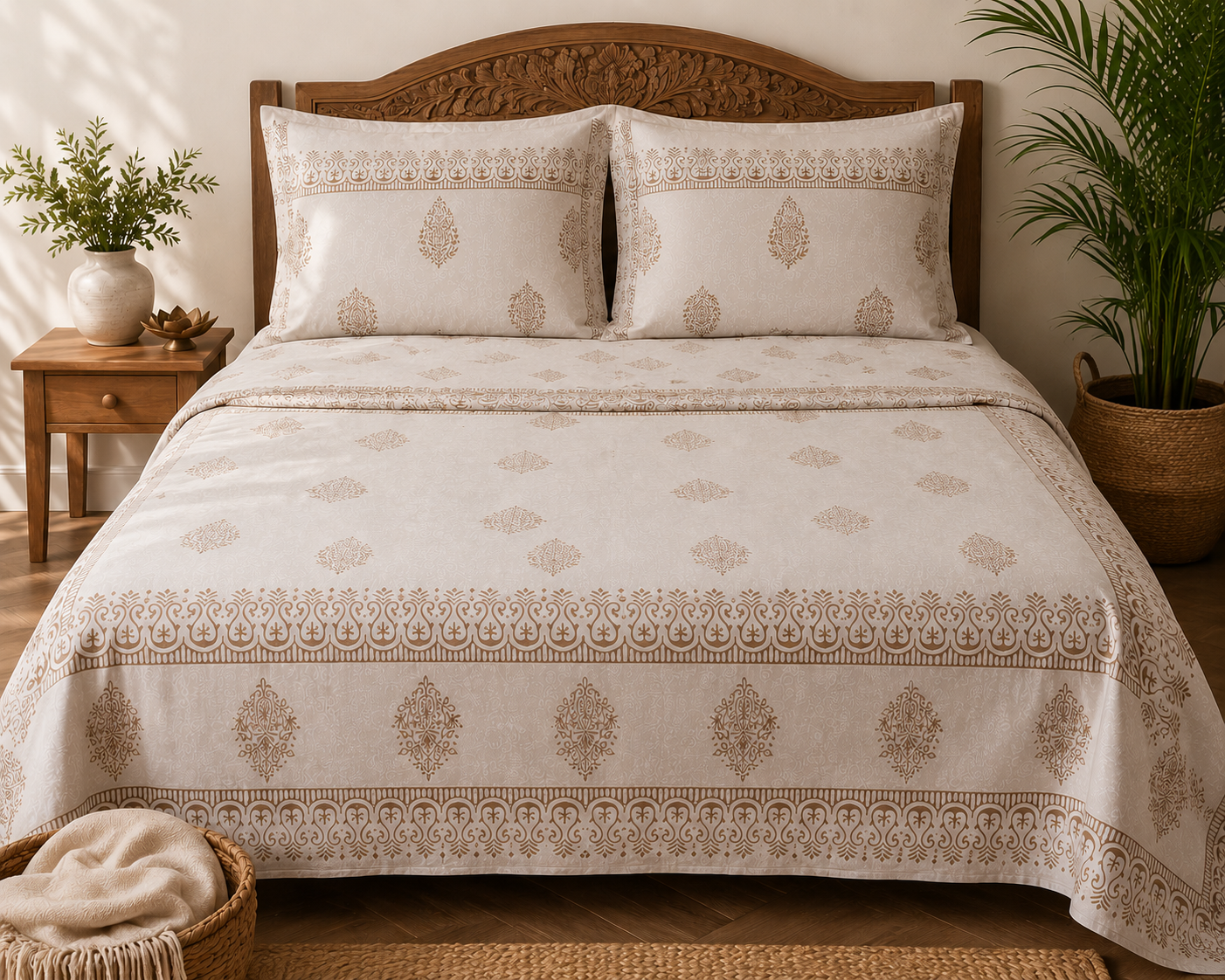 Hand Block Print Cotton Bed Sheet Set 95" x 108" - Matchless Gifts3