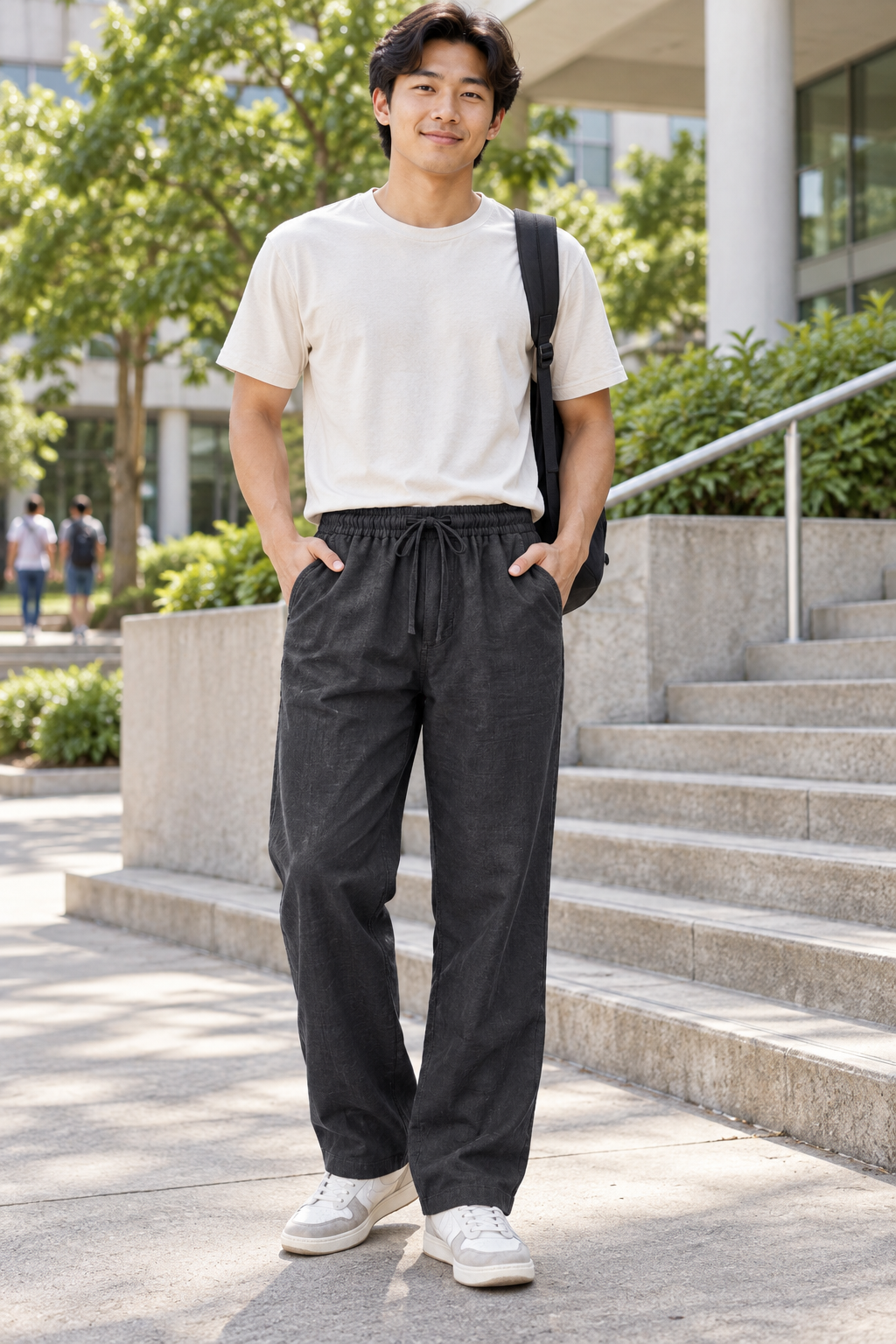 Trousers Men’s Textured Cotton Straight-Leg