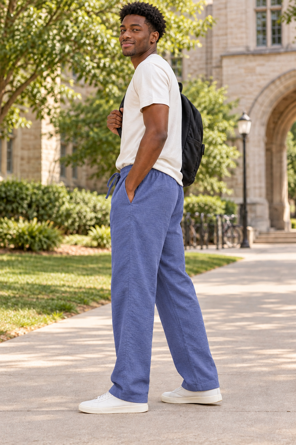 Trousers Men’s Textured Cotton Straight-Leg