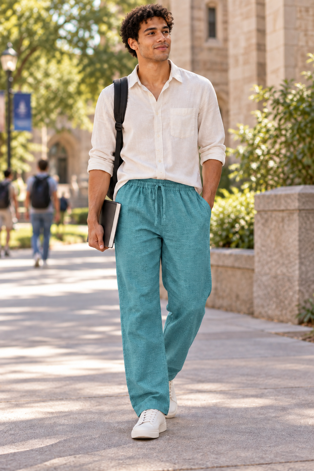 Trousers Men’s Textured Cotton Straight-Leg