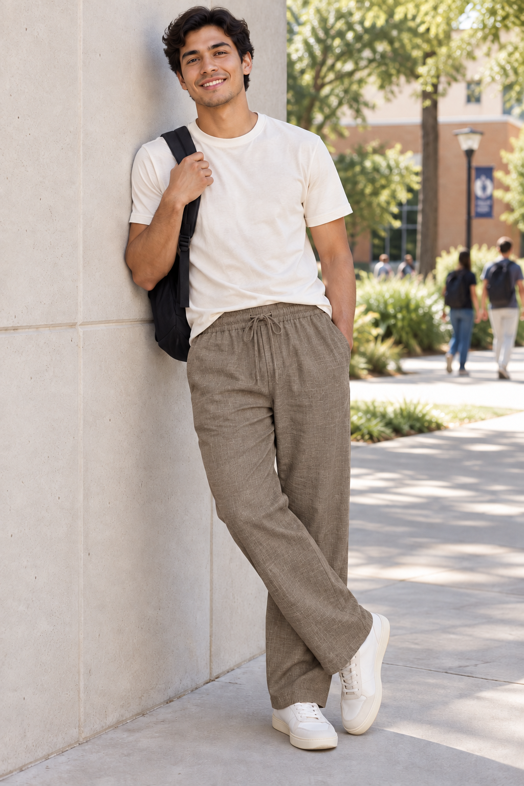 Trousers Men’s Textured Cotton Straight-Leg