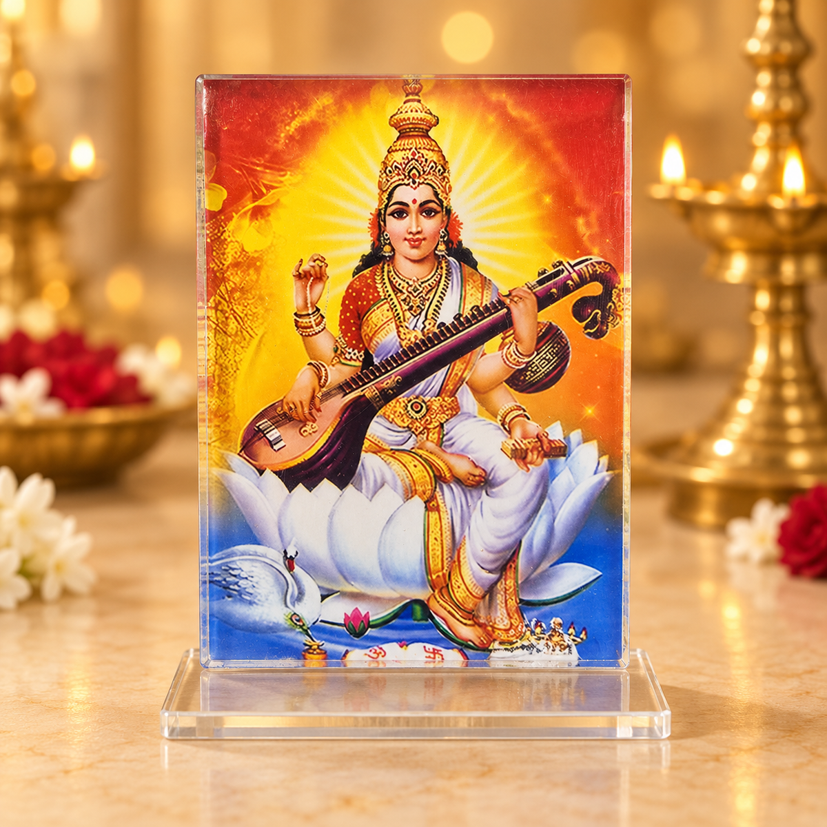 Acrylic Saraswati Photo Stand – Choose Your Size - Matchless Gifts
