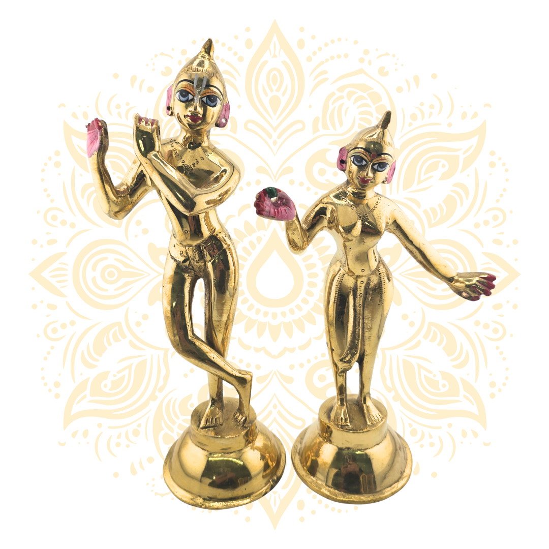 Brass Radha Krishna Deities Hand Painted Hindu Murti for Home Temple - Matchless Gifts13