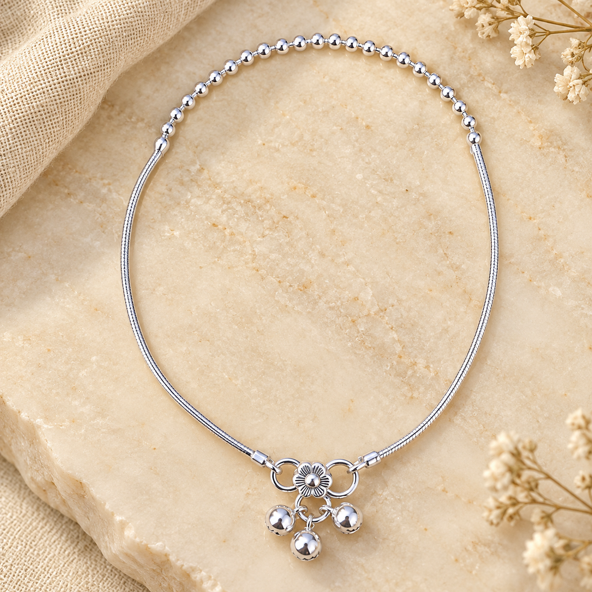 925 Sterling Silver Anklet  | Traditional Indian Jewelry 9.75"