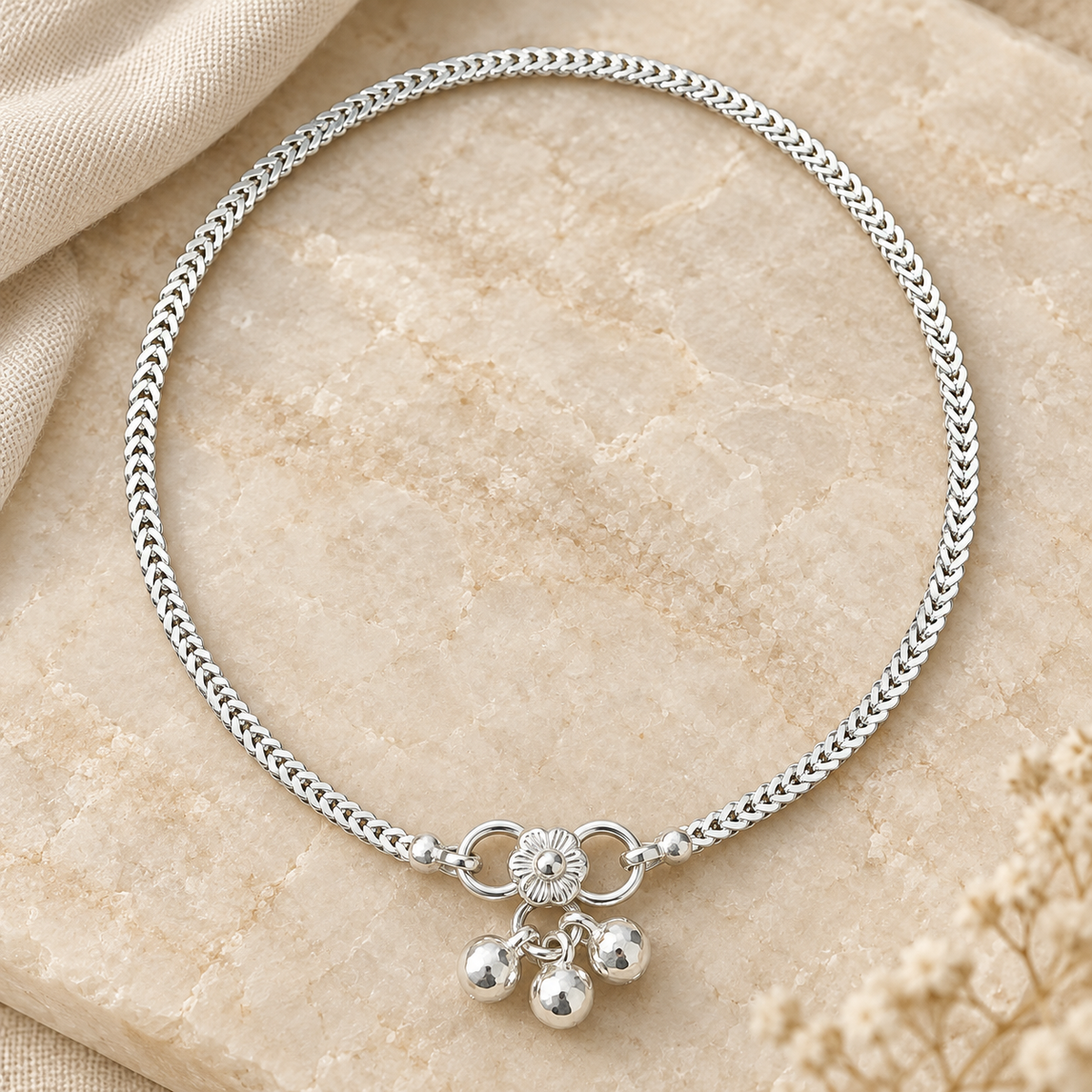 925 Sterling Silver Anklet  Adjustable| Traditional Indian Jewelry 10.5"