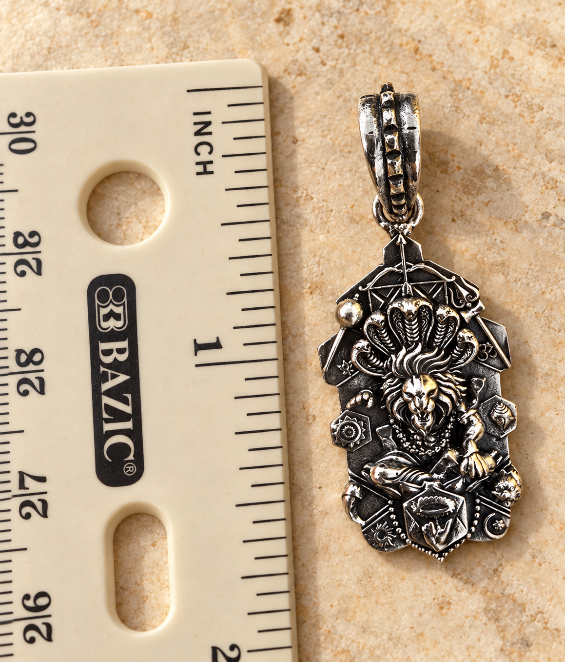 925 Sterling Silver Lord Narasimha Ugram Veeram Mantra Pendant