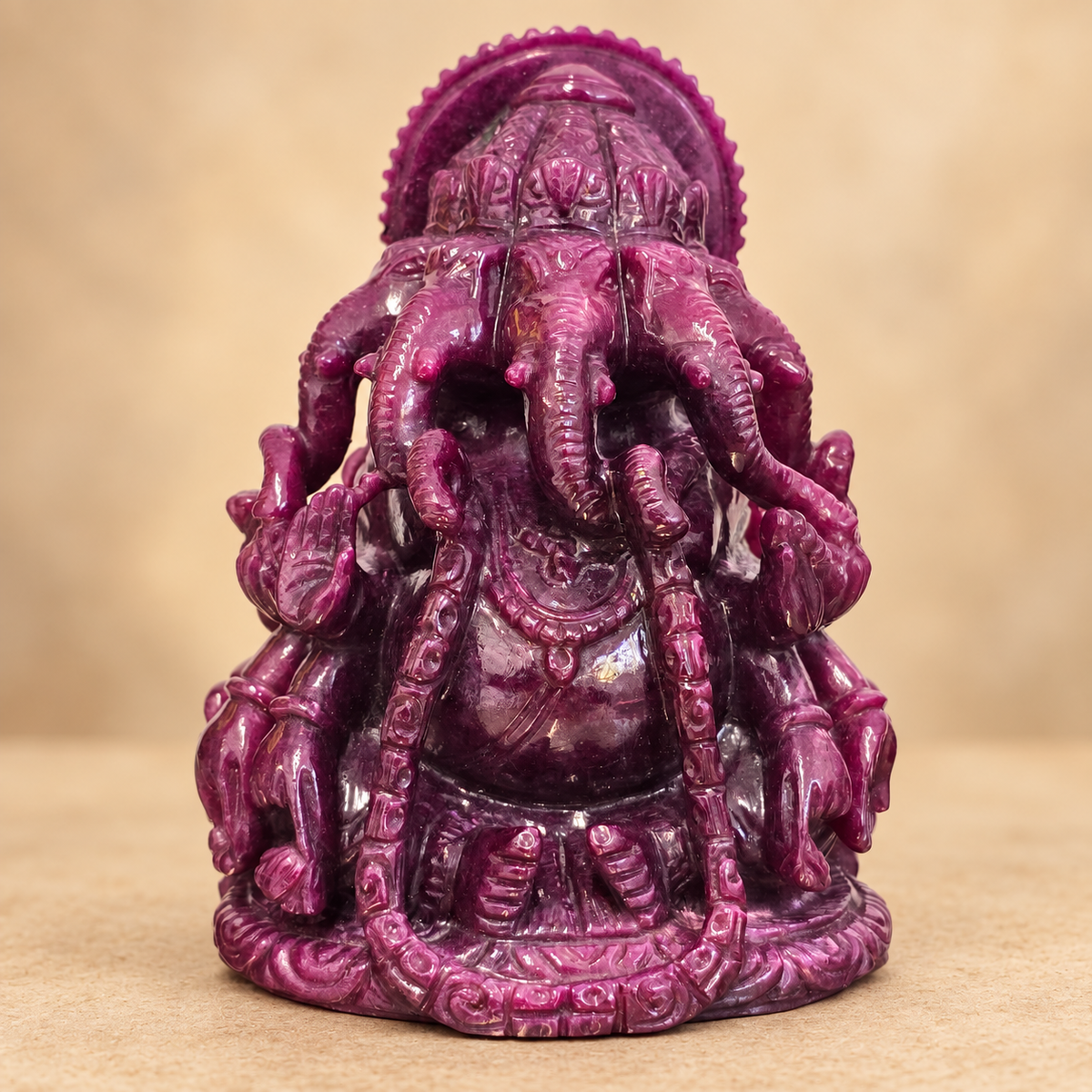 Hand-Carved Natural Ruby Ganesh Murti – 3.75"