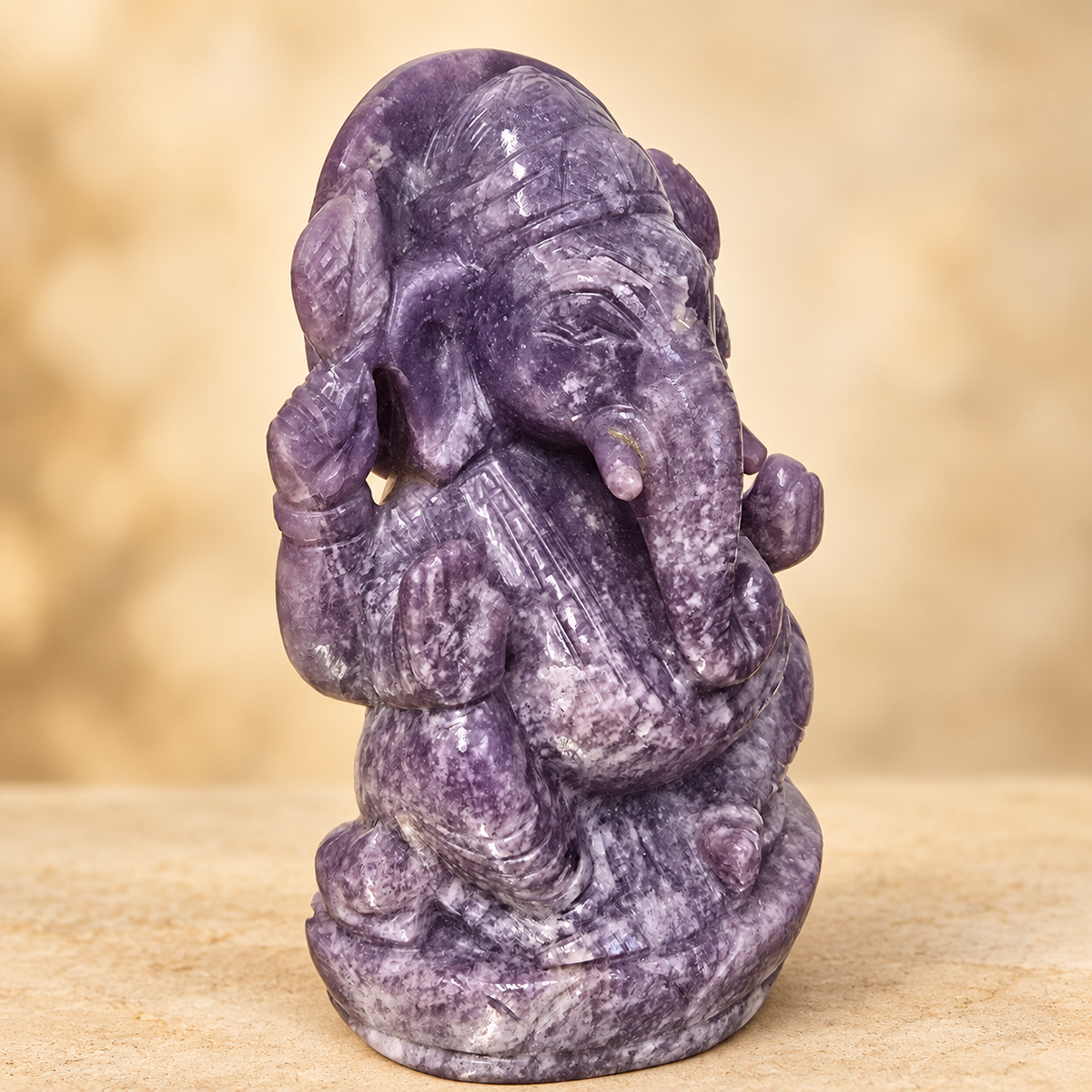 Hand-Carved Natural Lapidolita (Purple Mica) Ganesh Murti –  6"