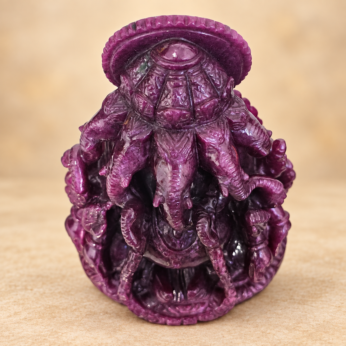 Hand-Carved Natural Ruby Ganesh Murti – 3.75"