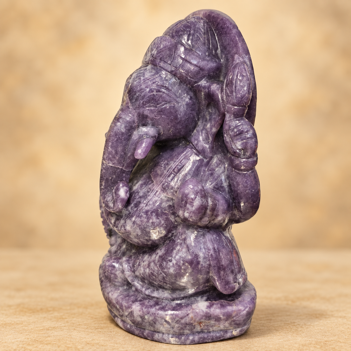 Hand-Carved Natural Lapidolita (Purple Mica) Ganesh Murti –  6"