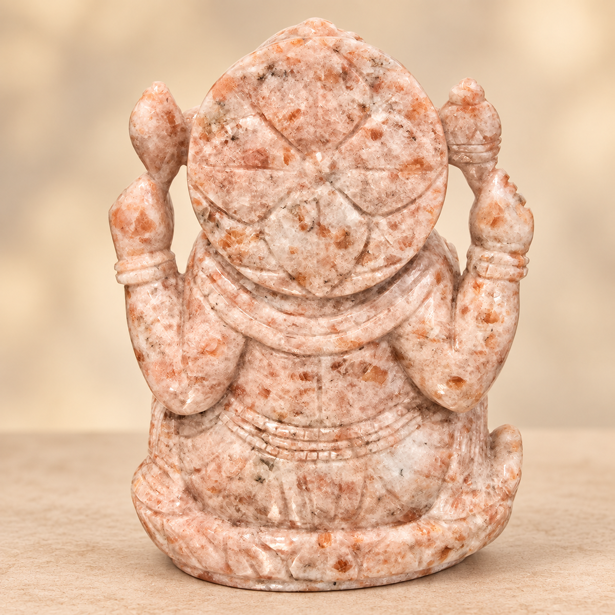Hand-Carved Natural Sunstone Ganesh Murti – 5.5"