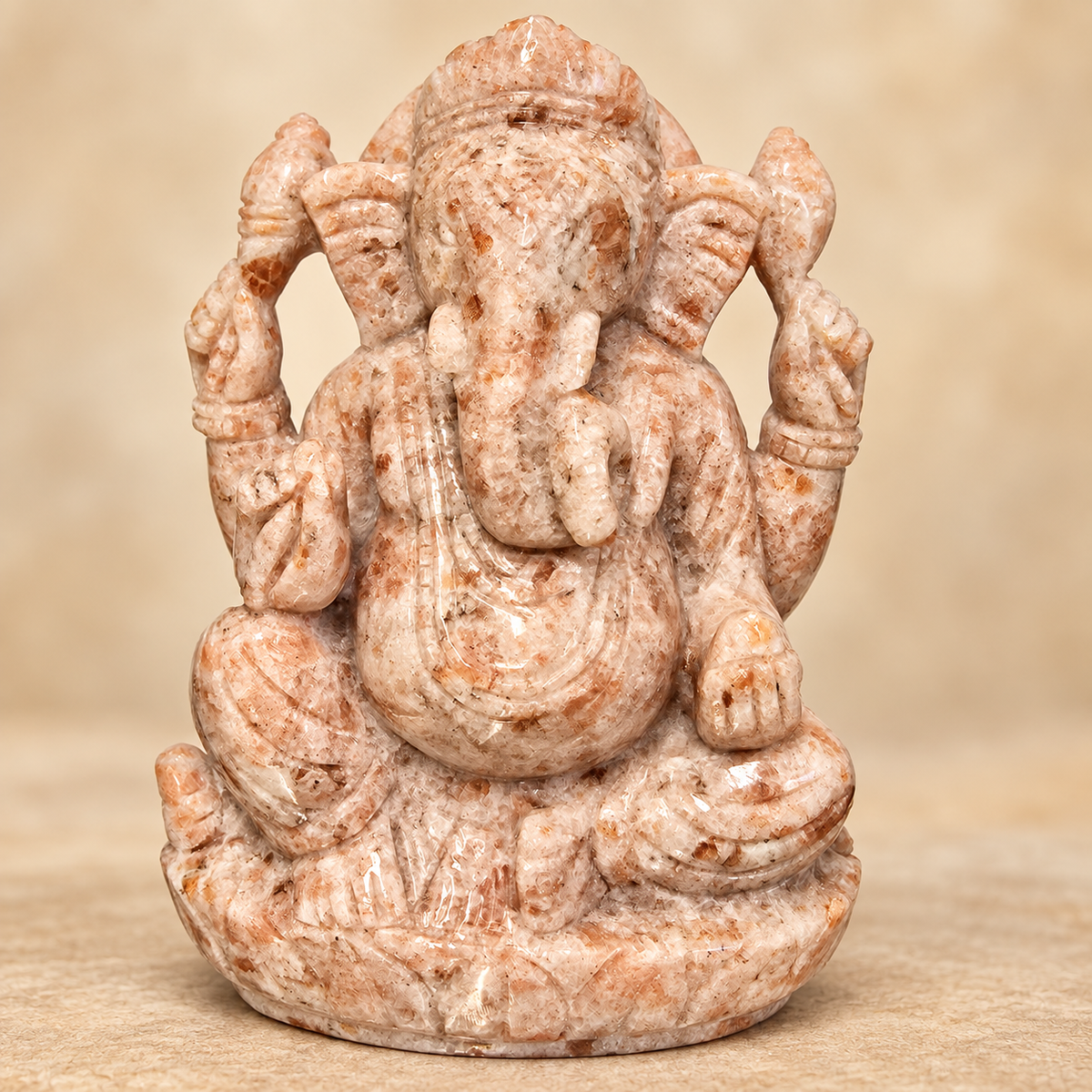 Hand-Carved Natural Sunstone Ganesh Murti – 5.5"