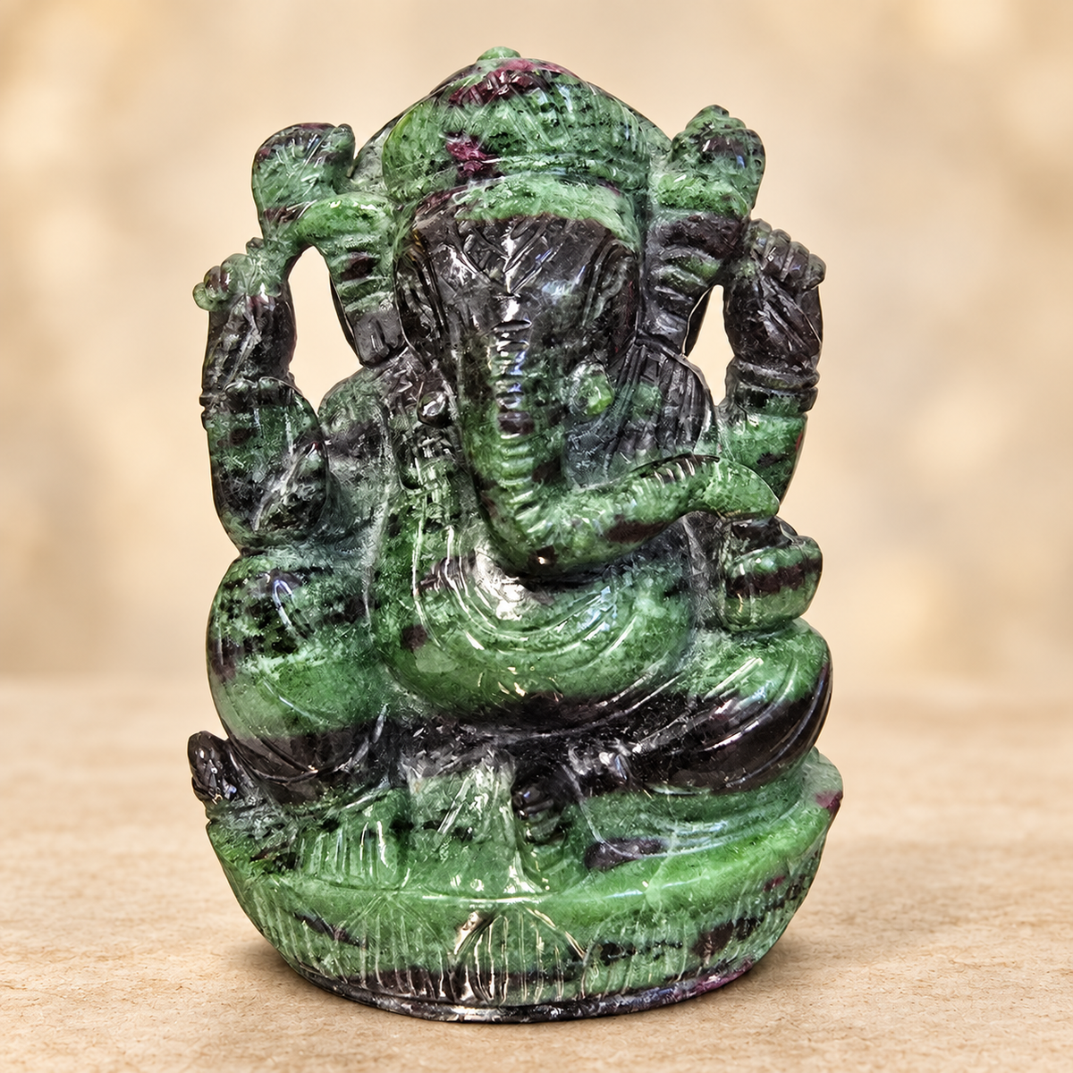 Hand-Carved Natural Ruby Zoisite Ganesh Murti –  5"