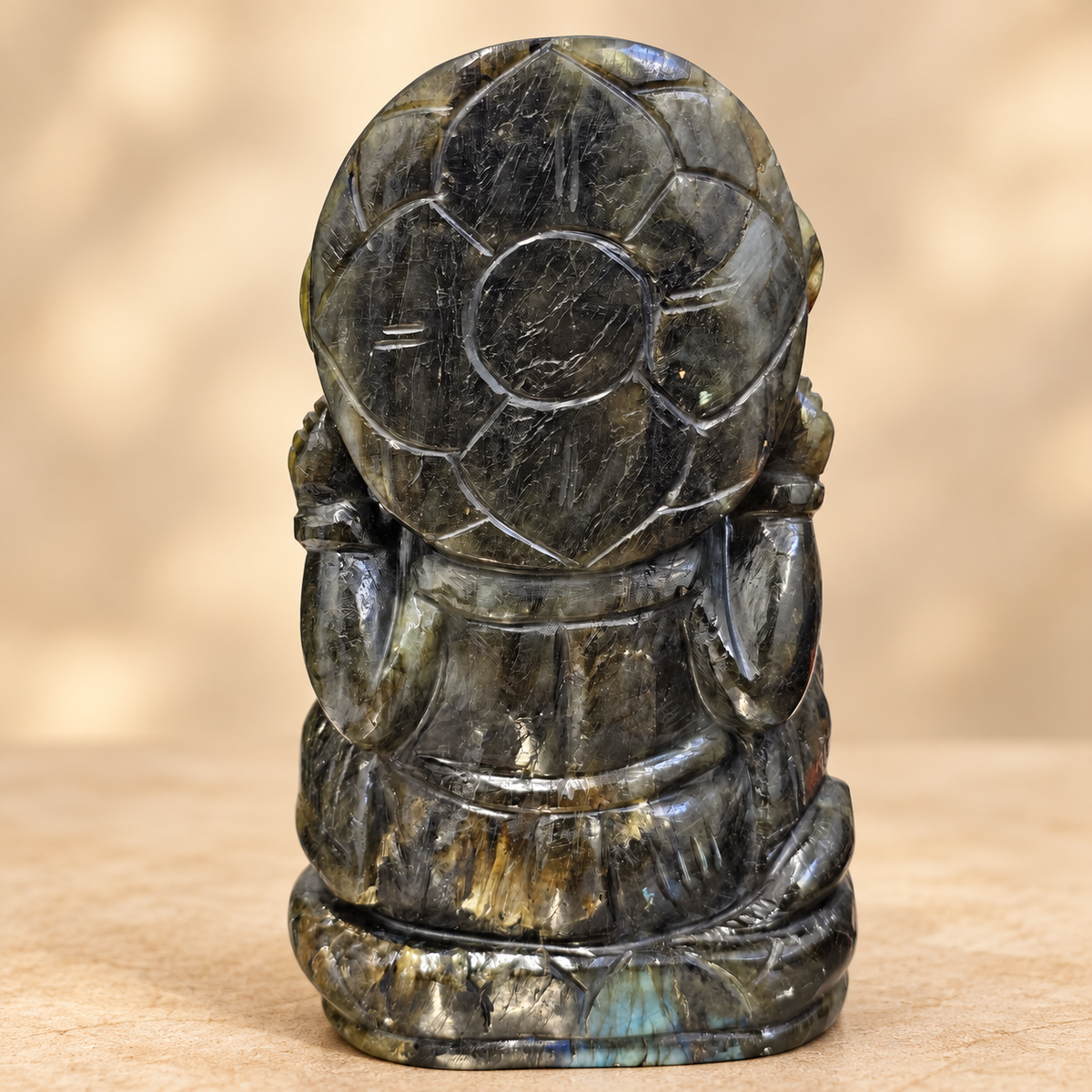 Hand-Carved Natural Labradorite Ganesh Murti –  6"
