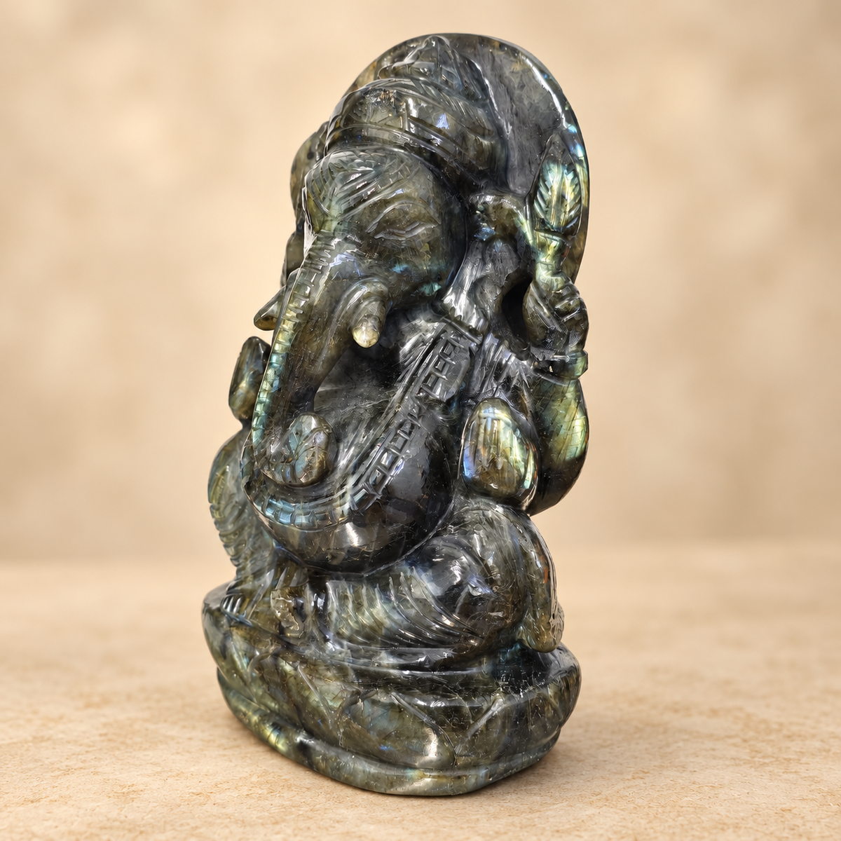 Hand-Carved Natural Labradorite Ganesh Murti –  6"