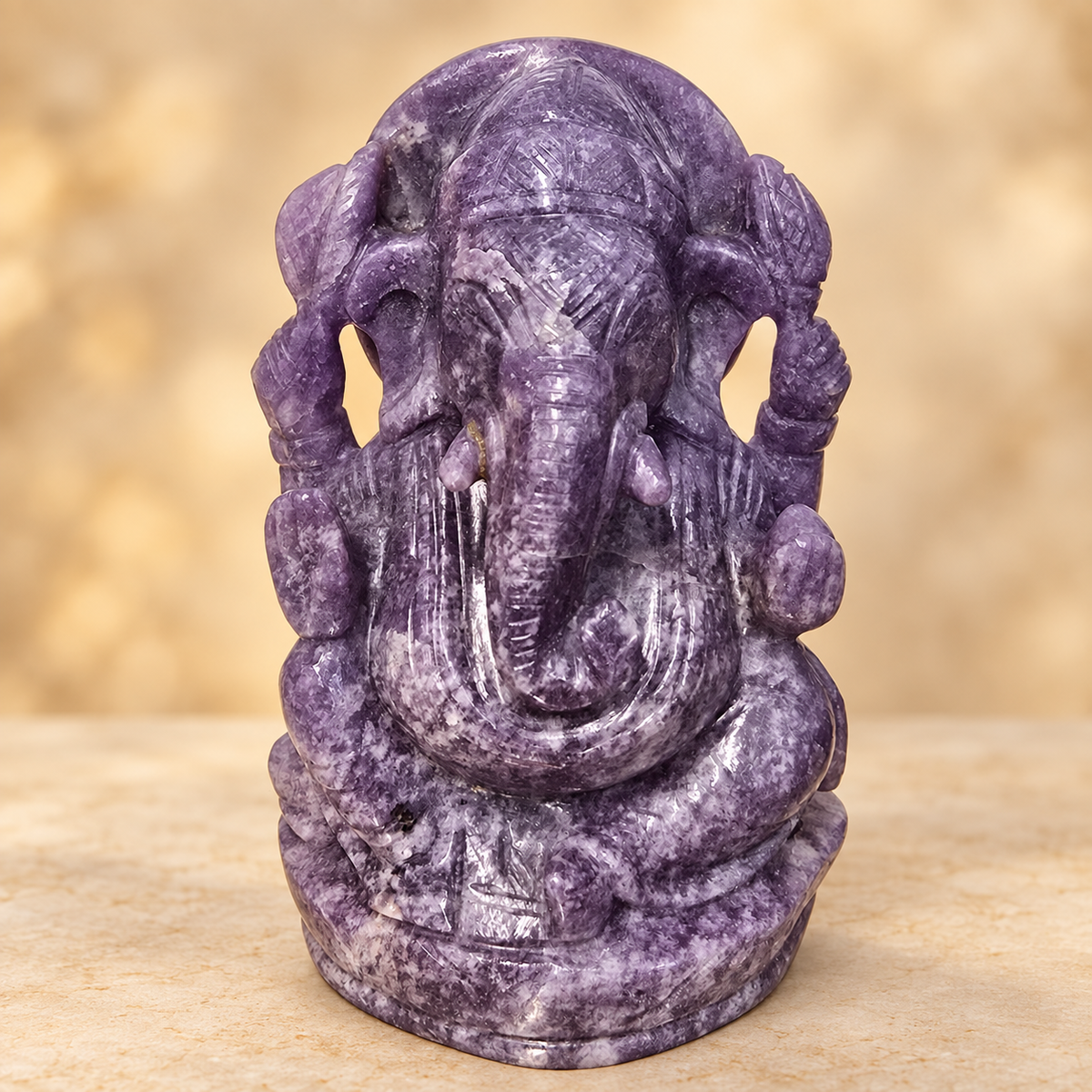 Hand-Carved Natural Lapidolita (Purple Mica) Ganesh Murti –  6"