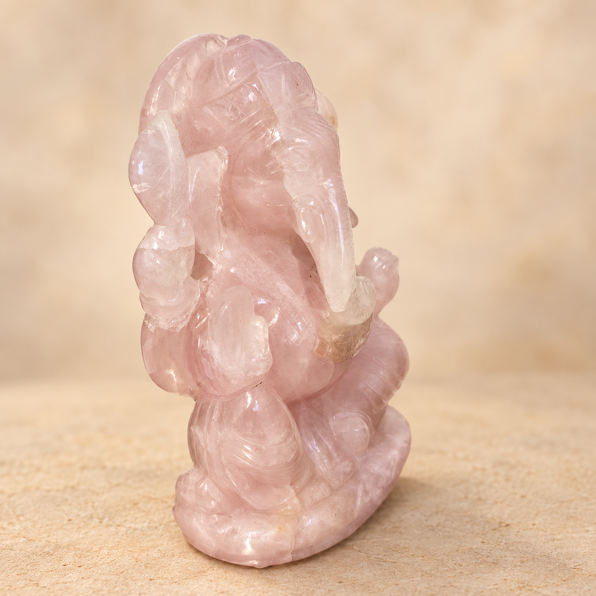 Hand-Carved Natural Rose Quartz Ganesh Murti – 5 and 5.5"