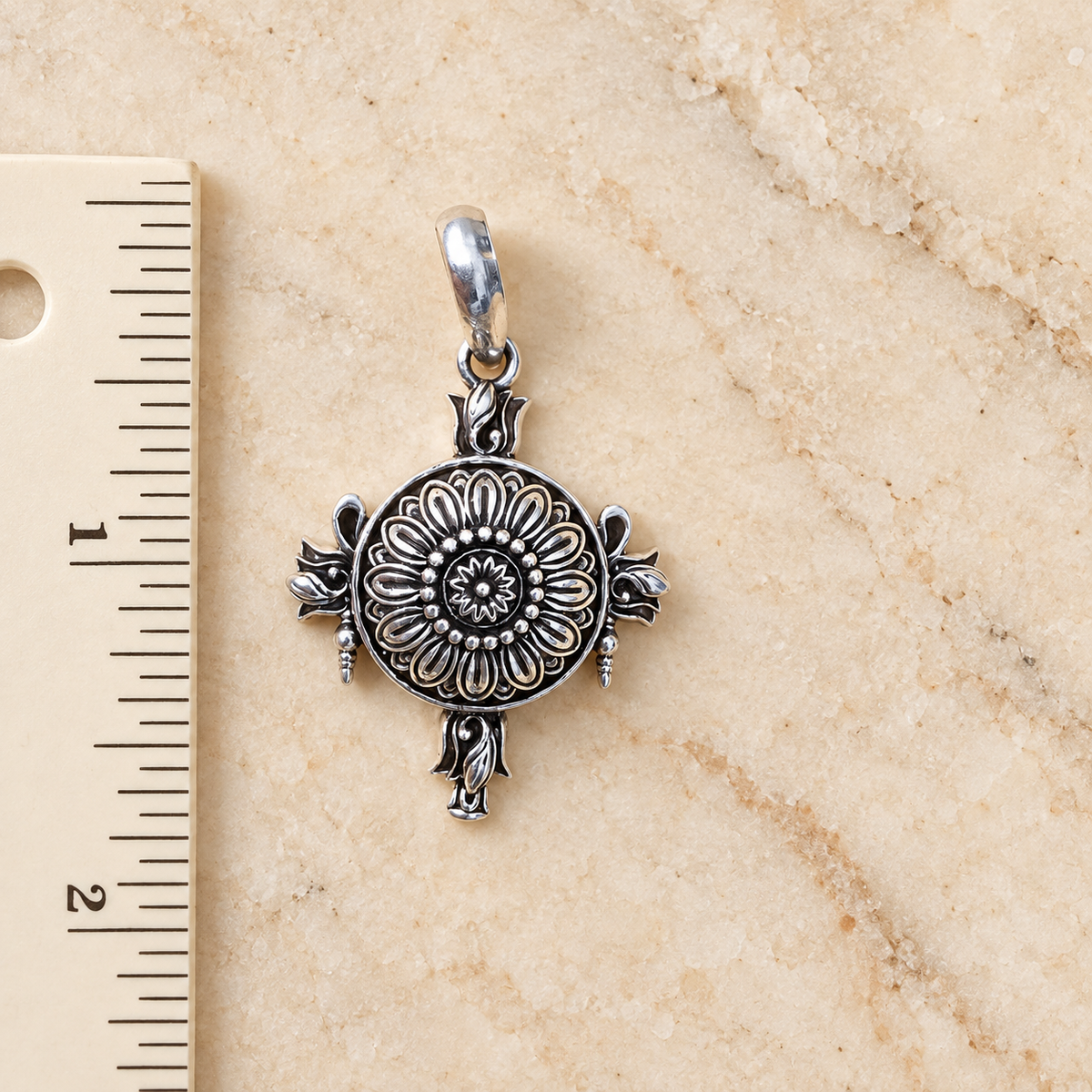 925 Sterling Silver Sacred Lotus Mandala Pendant