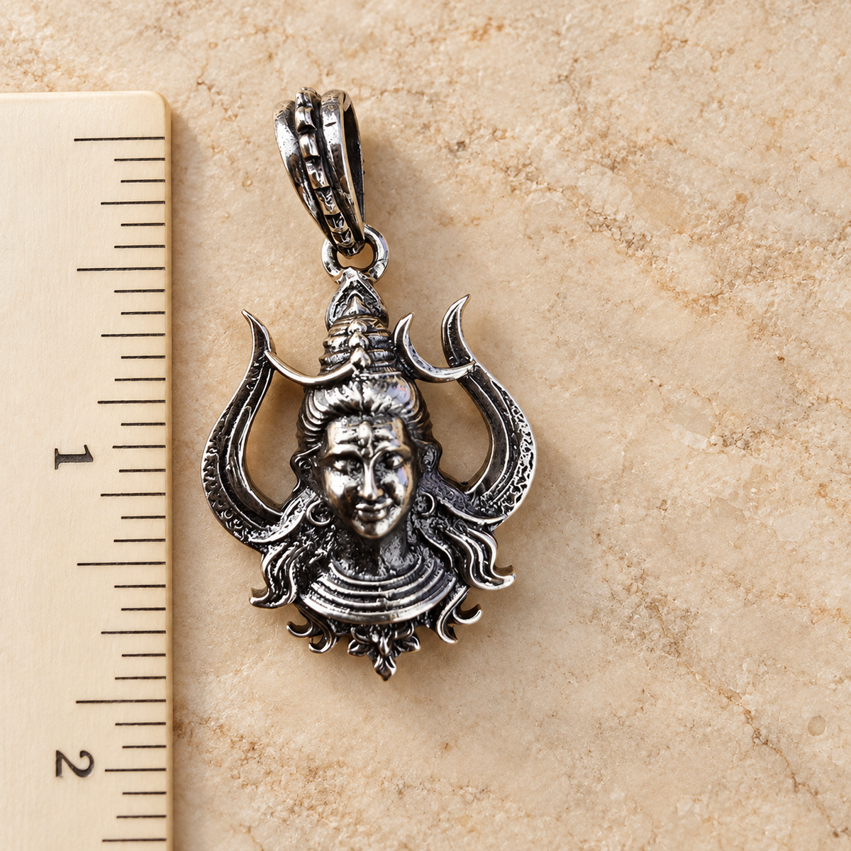 925 Sterling Silver Lord Shiva - Trishula & Crescent Moon