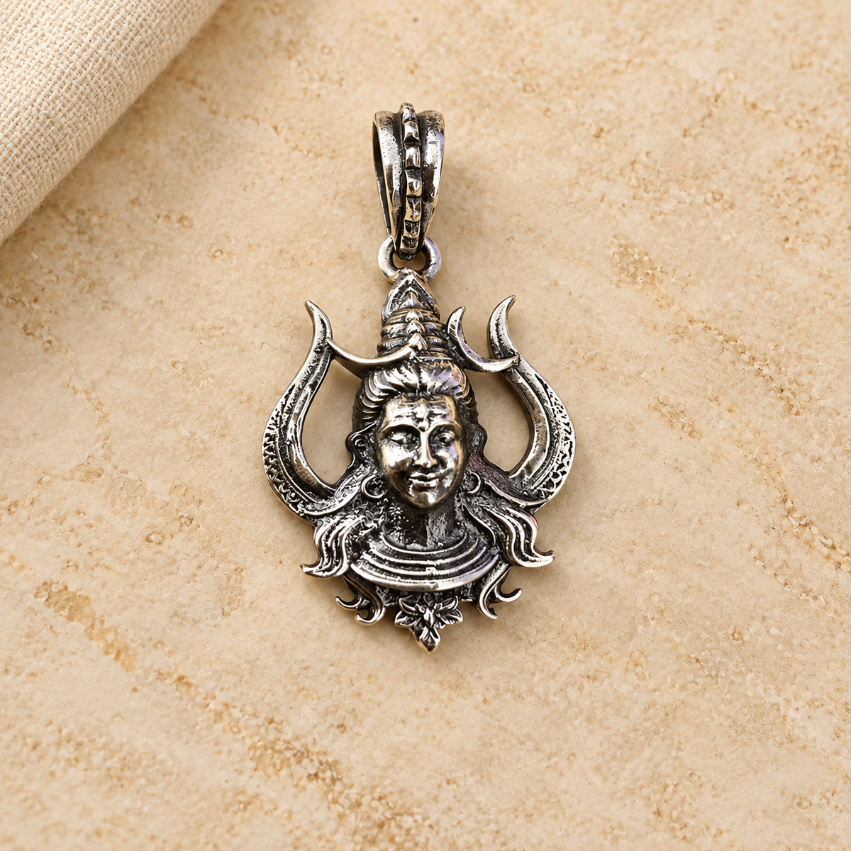 925 Sterling Silver Lord Shiva - Trishula & Crescent Moon