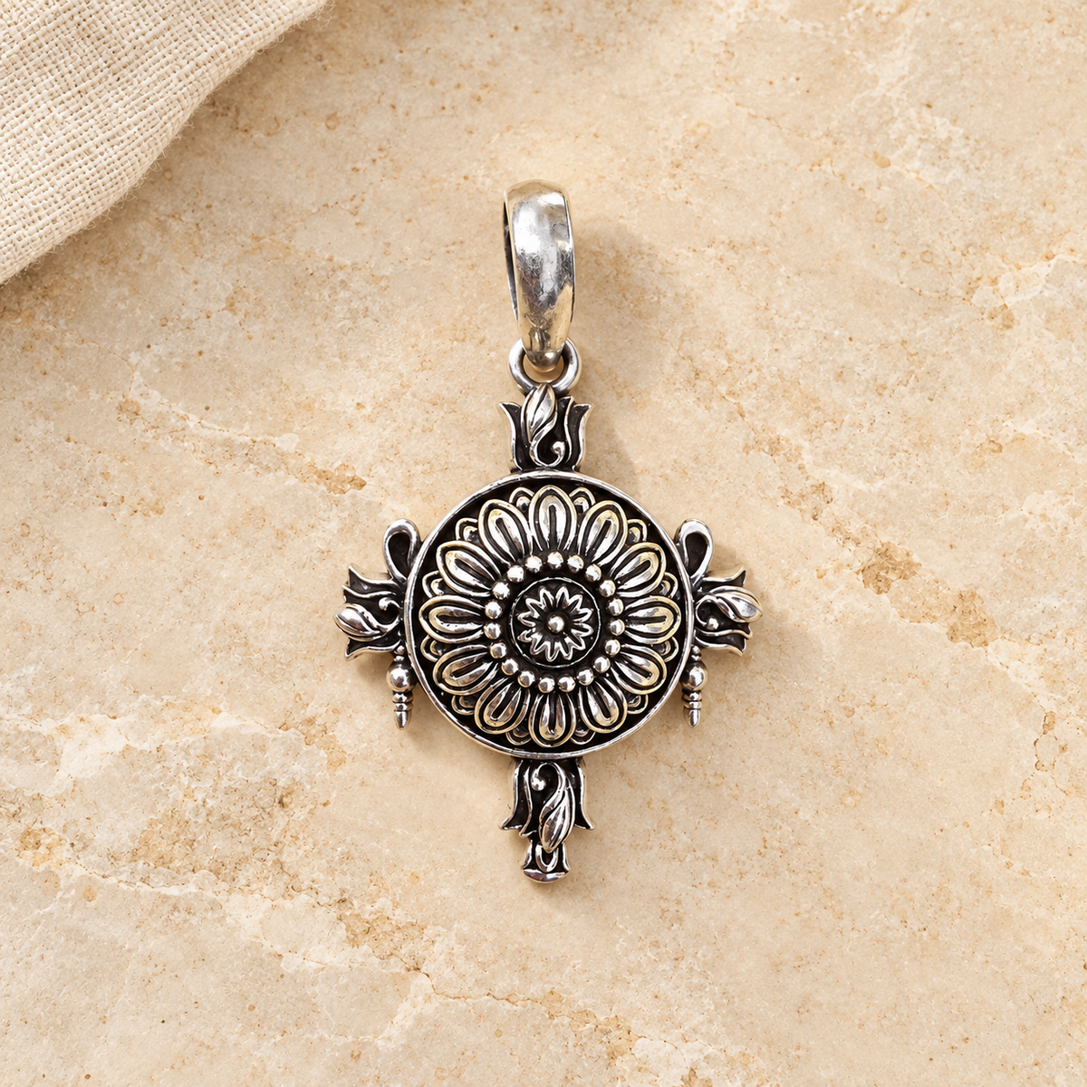 925 Sterling Silver Sacred Lotus Mandala Pendant
