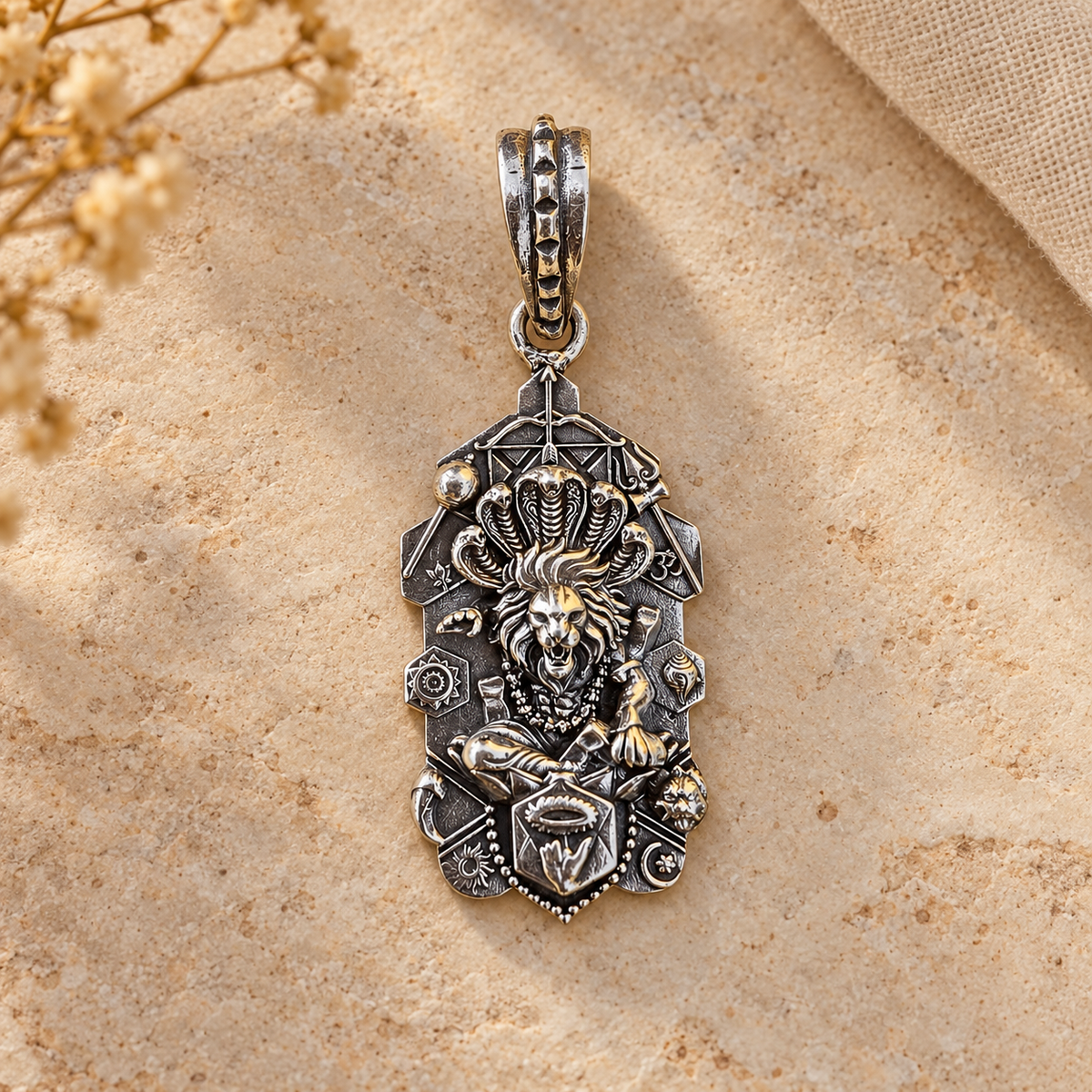 925 Sterling Silver Lord Narasimha Ugram Veeram Mantra Pendant