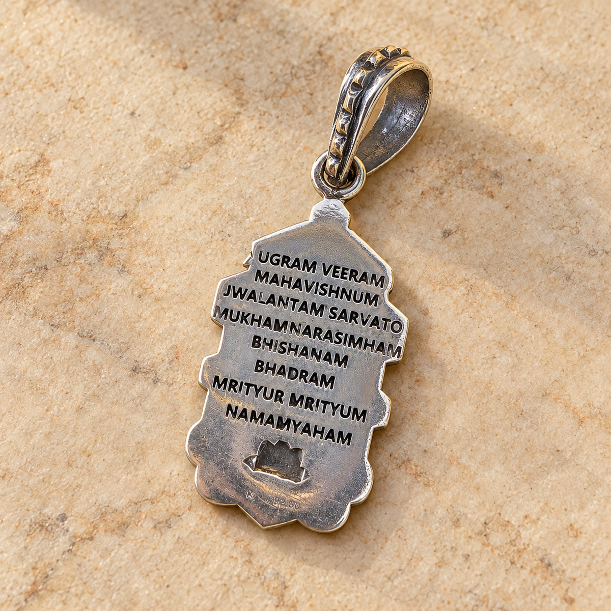 925 Sterling Silver Lord Narasimha Ugram Veeram Mantra Pendant