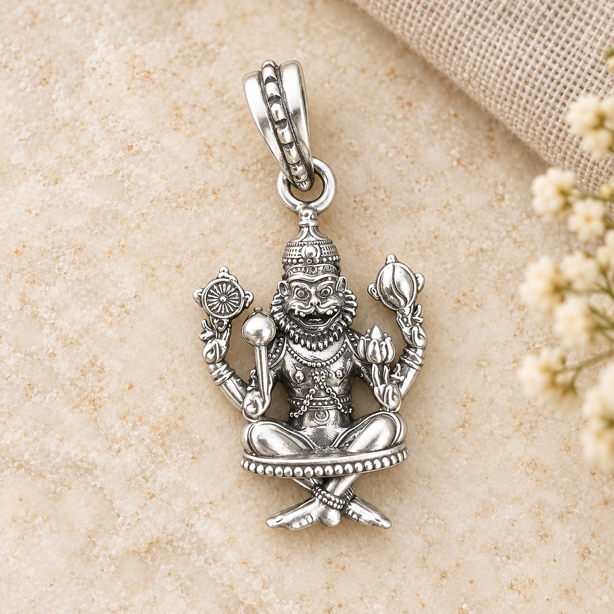 925 Sterling Silver Narasimha Pendant
