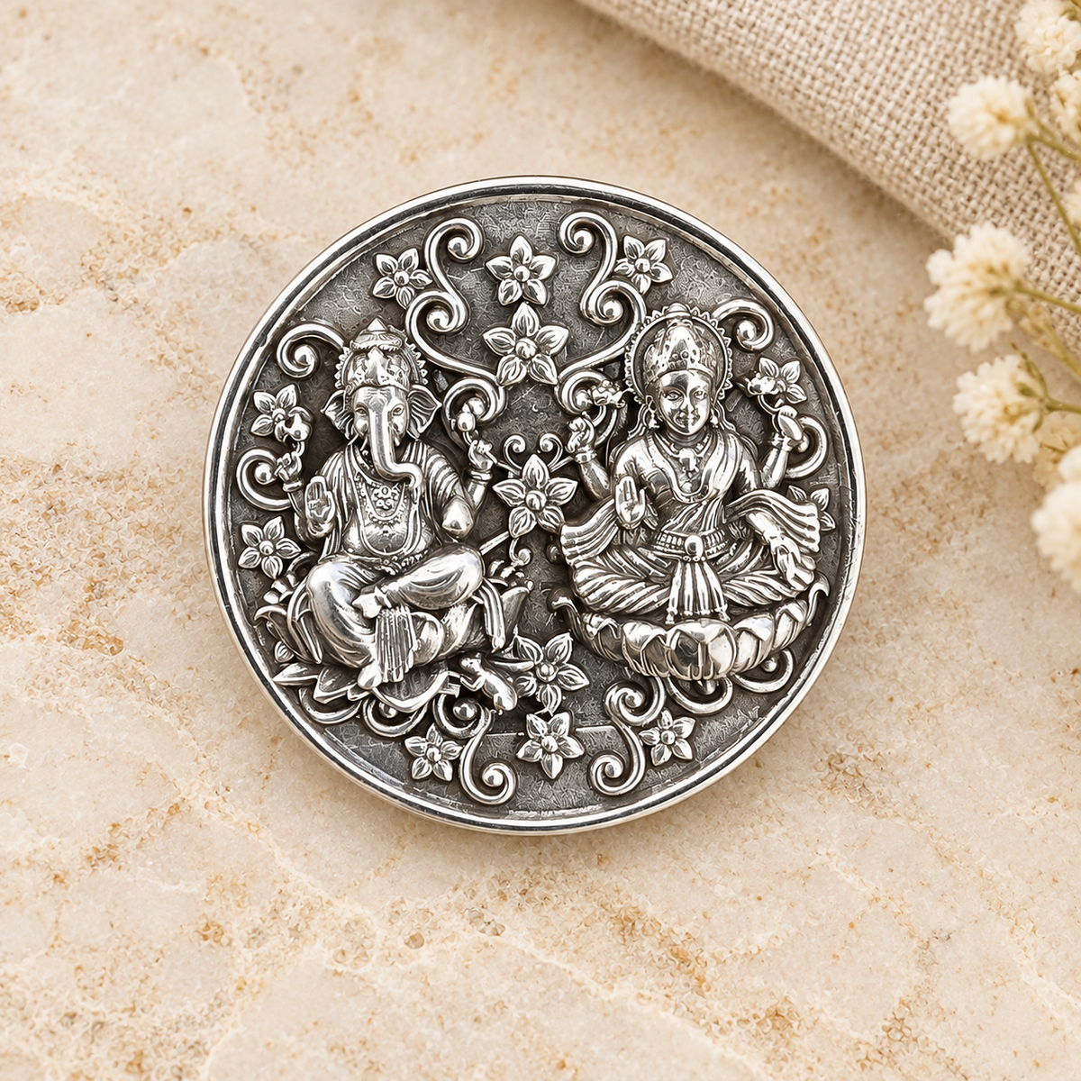 925 Sterling Silver Laxmi Ganesh Coin