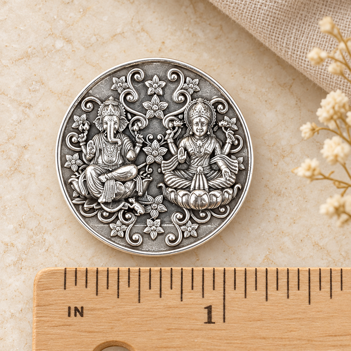 925 Sterling Silver Laxmi Ganesh Coin