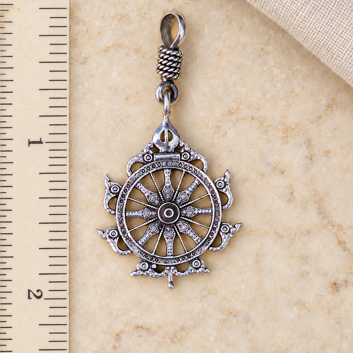 925 Sterling Silver Dharmachakra - Wheel of Dharma Pendant