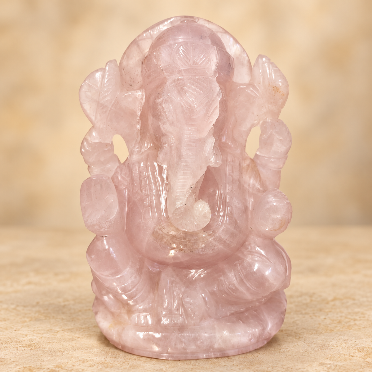 Hand-Carved Natural Rose Quartz Ganesh Murti – 5 and 5.5"