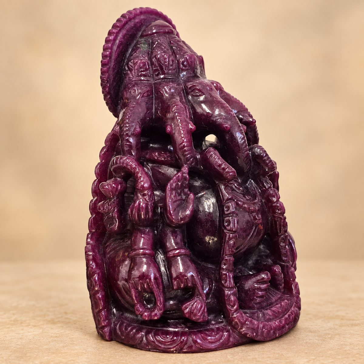 Hand-Carved Natural Ruby Ganesh Murti – 3.75"