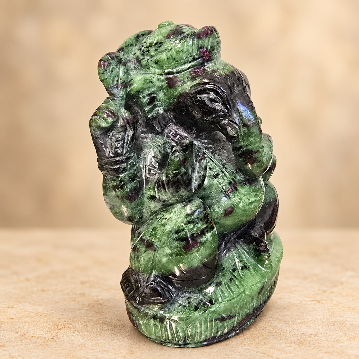 Hand-Carved Natural Ruby Zoisite Ganesh Murti –  5"