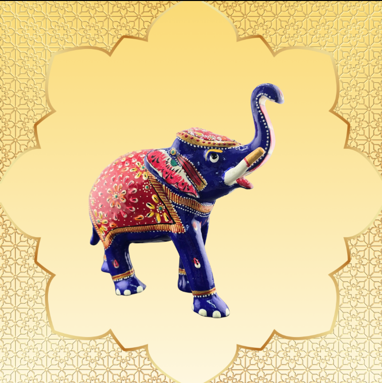 Hand-Painted Meenakari Elephant Figurine – 3.5” Metal - Matchless Gifts