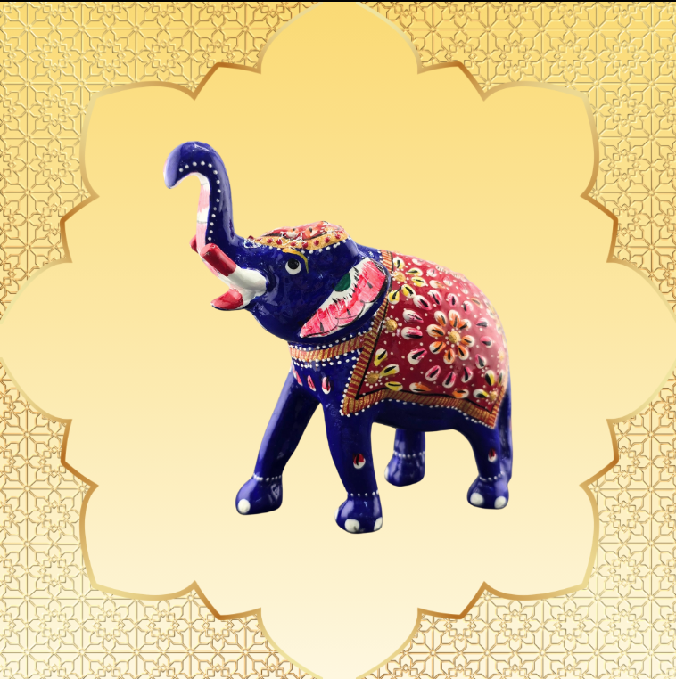 Hand-Painted Meenakari Elephant Figurine – 3.5” Metal - Matchless Gifts