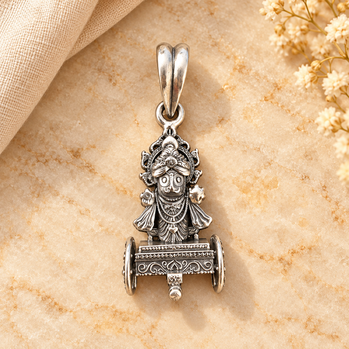 925 Sterling Silver Lord Jagannath on Chariot Pendant