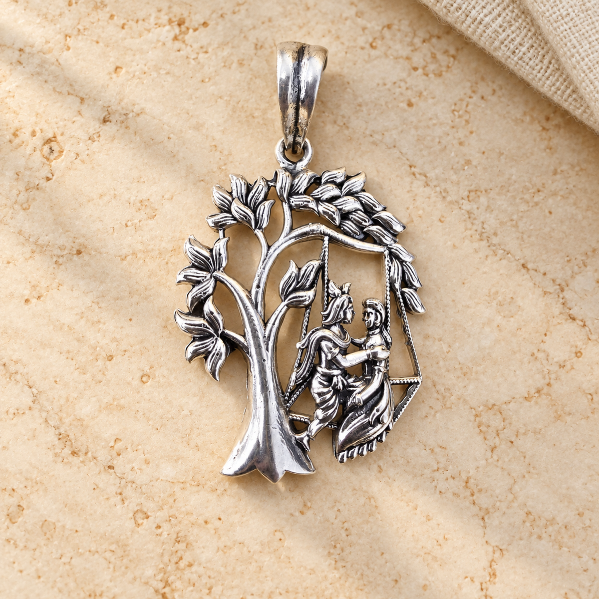 925 Sterling Silver Radha Krishna on the Divine Swing