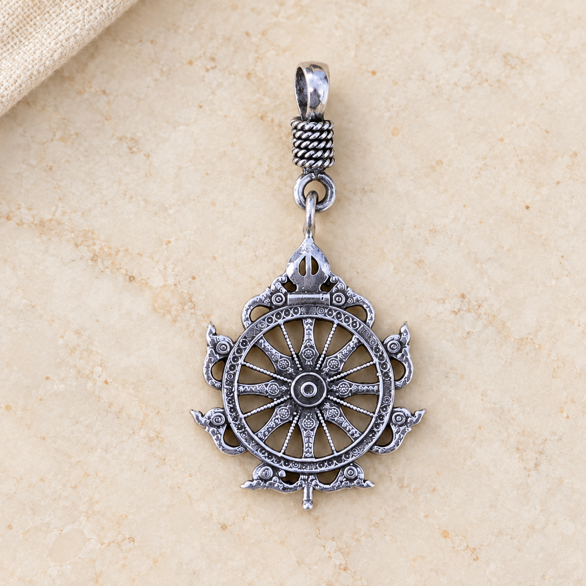 925 Sterling Silver Dharmachakra - Wheel of Dharma Pendant