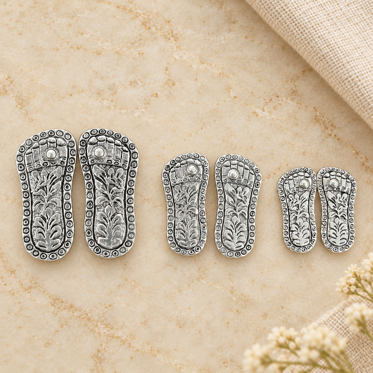 925 Sterling Silver Charan Paduka - 3 Sizes
