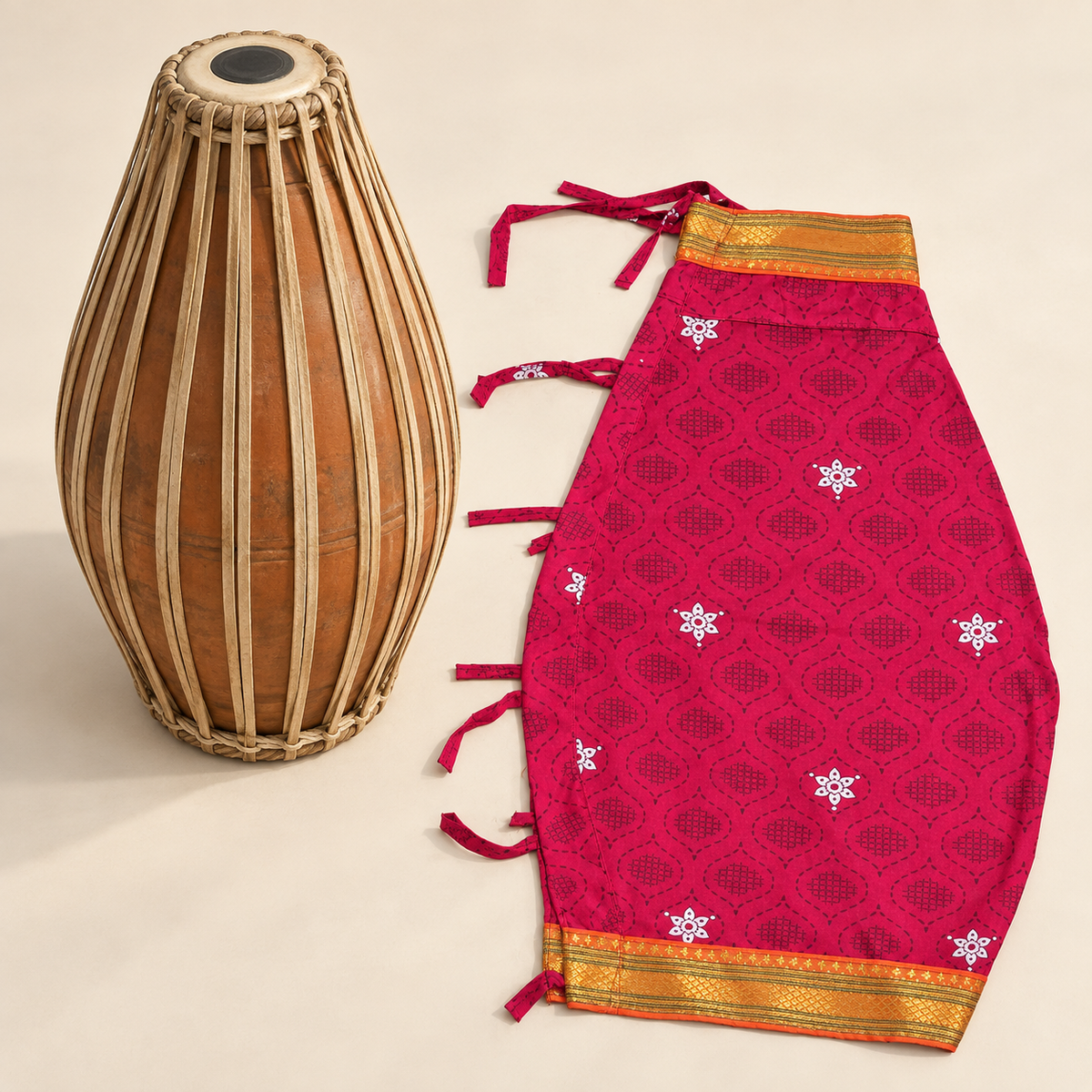 Patterned Mridanga Cover – 21" | Fits All Adult Clay Mridangas