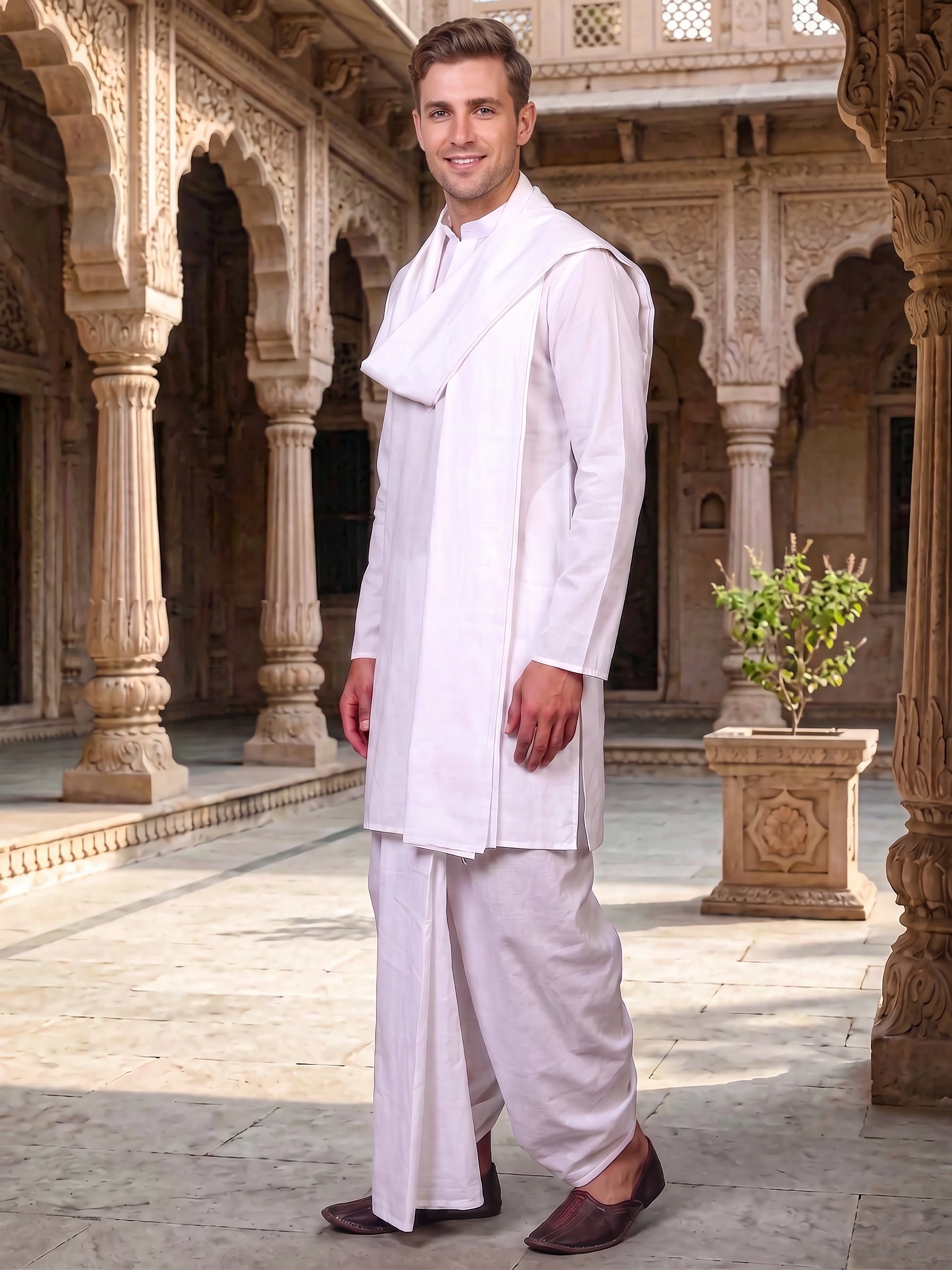 Jute White Dhoti | Traditional Natural Fiber Dhoti for Temple & Devotional Wear