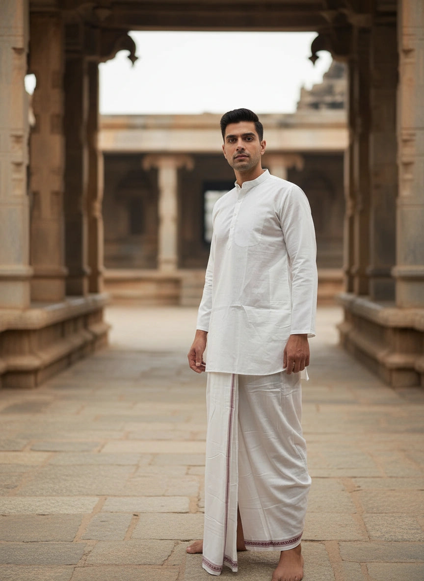 Jute White Dhoti | Traditional Natural Fiber Dhoti for Temple & Devotional Wear