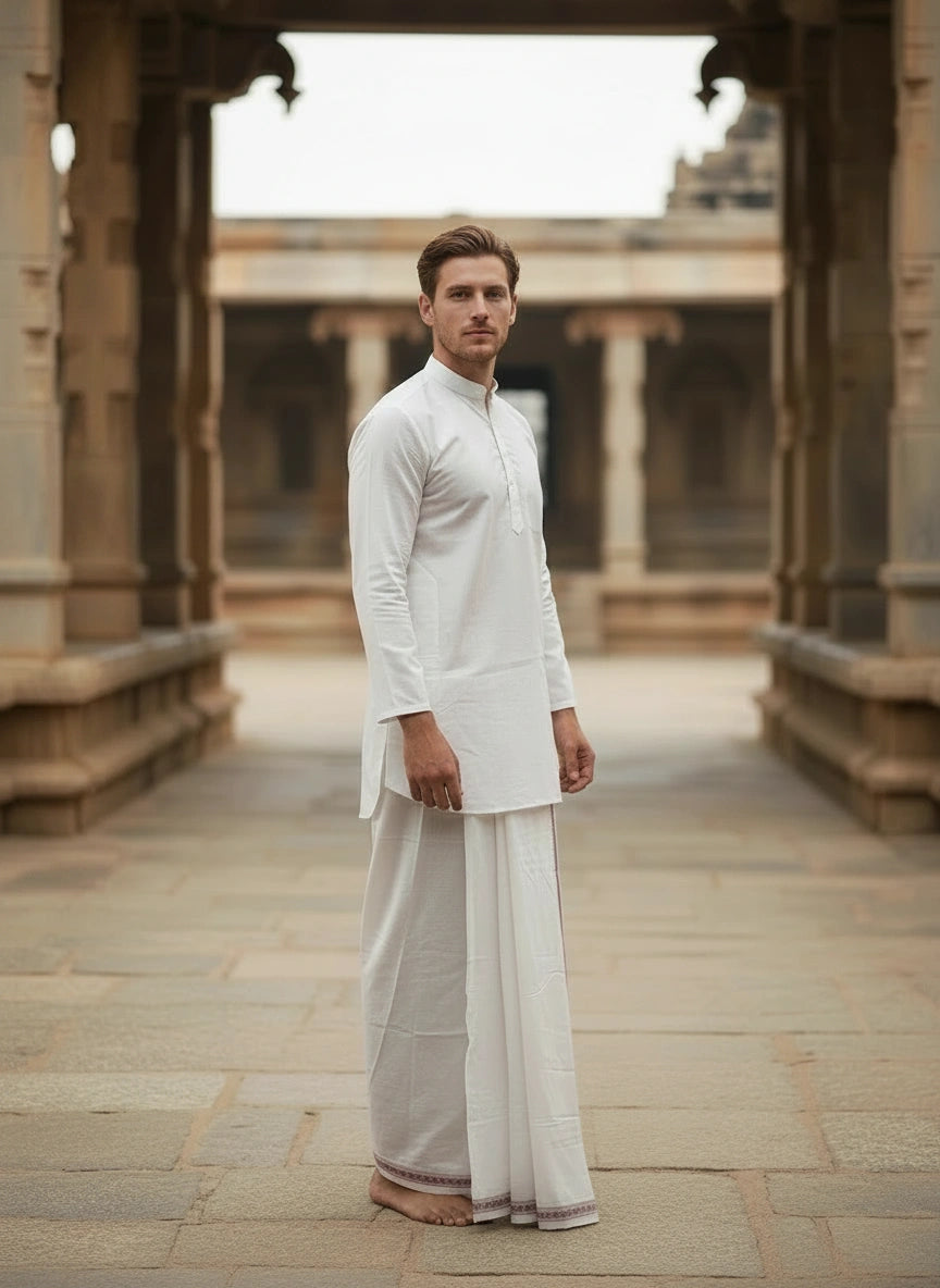 Jute White Dhoti | Traditional Natural Fiber Dhoti for Temple & Devotional Wear