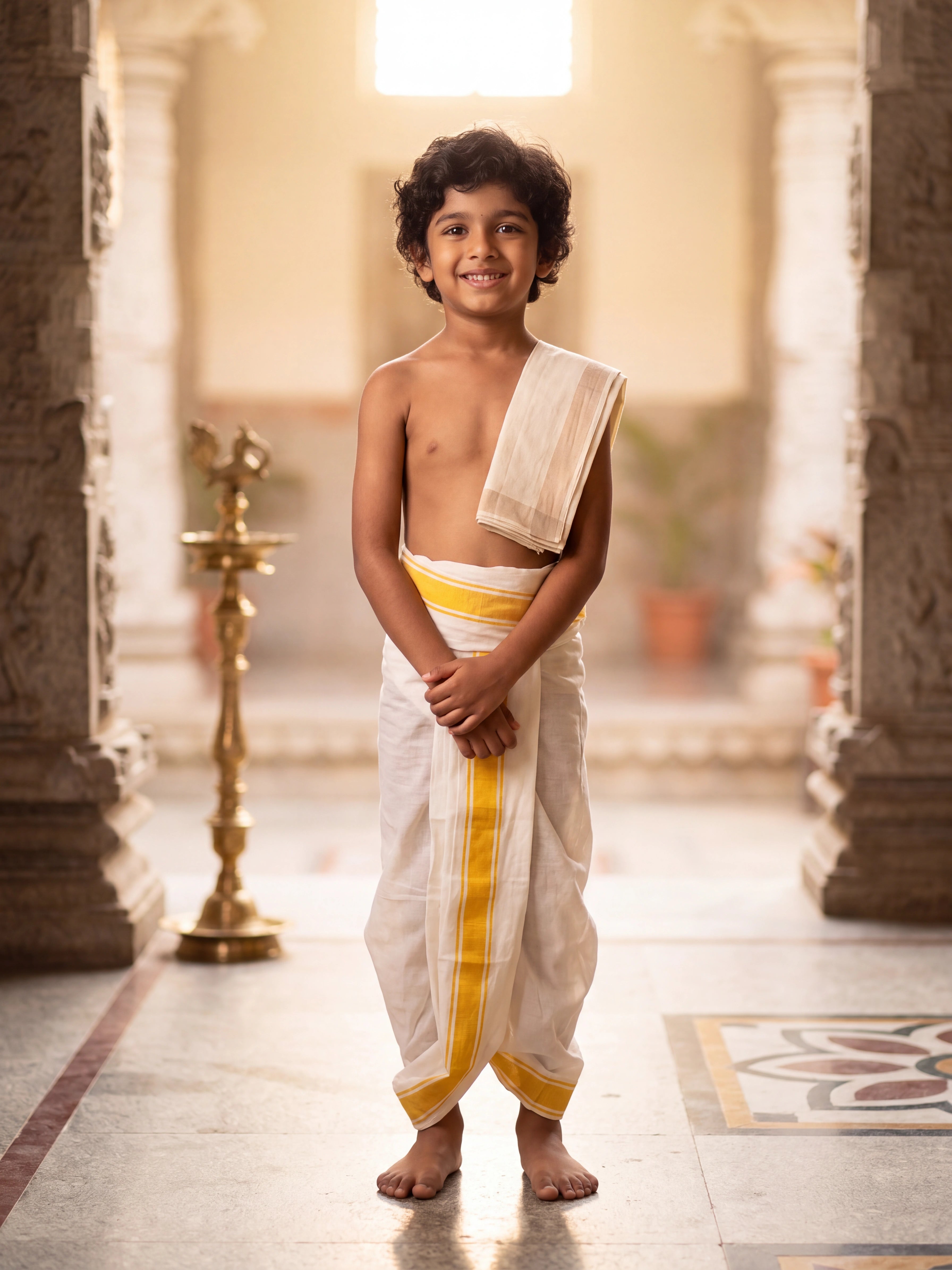 Kids Ready-Made Cotton Dhoti w/ Tie Strings