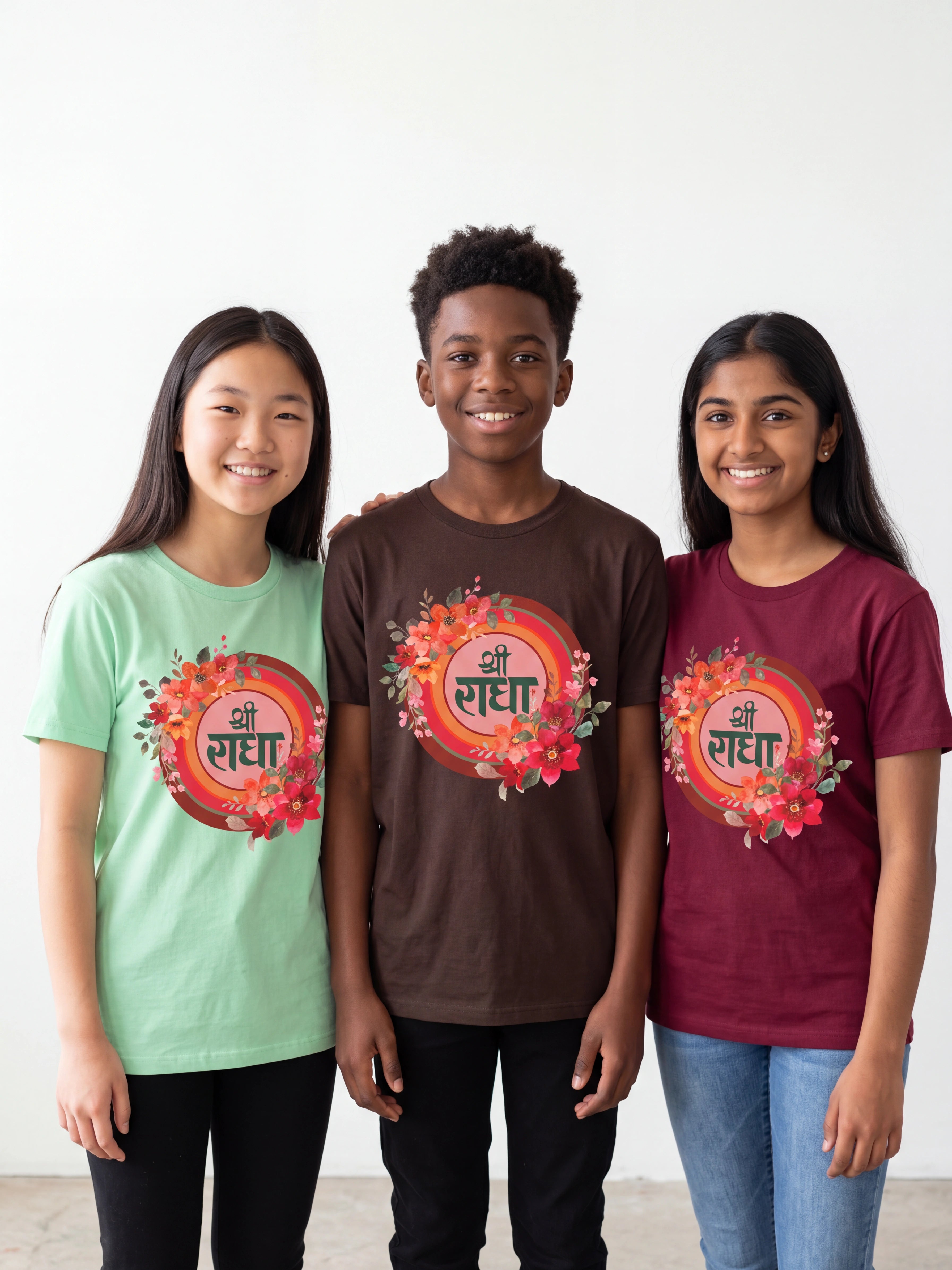 Unisex Shri Radha Cotton Short Sleeve T-Shirt | Floral Devotional Tee