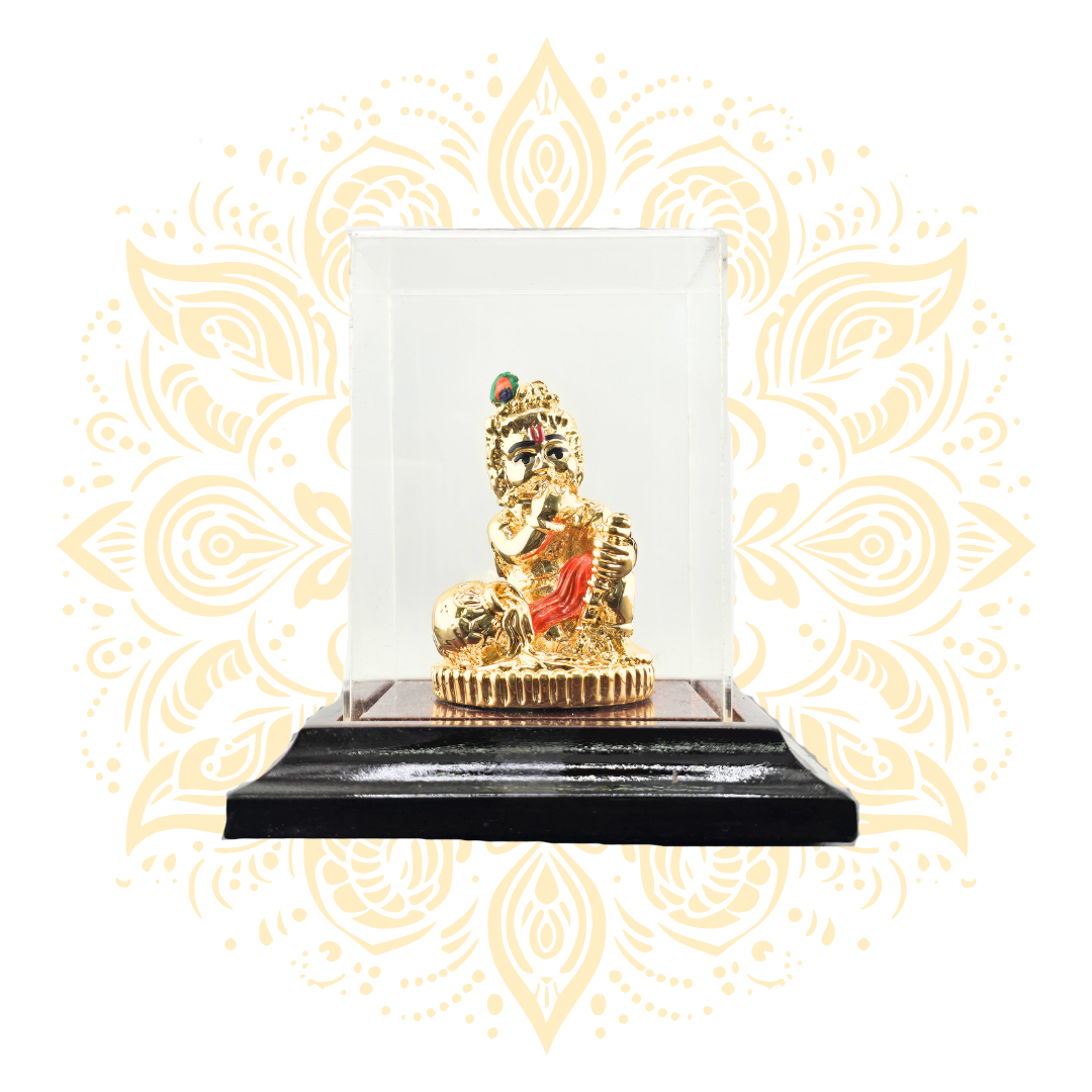 Laddu Gopal Golden Murti in Acrylic Display Case – 4" - Matchless Gifts