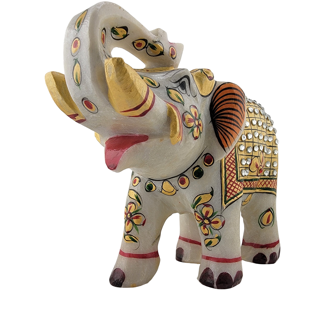 Hand-Painted Marble Elephant w/ Gem Design – Trunk Up - Matchless Gifts3